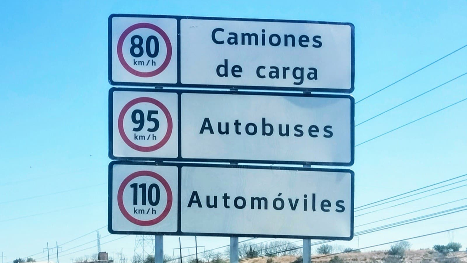 A roadside sign showing several posted speed limits
